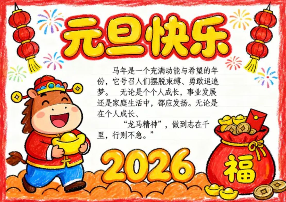【2301期】喜庆2026马年元旦手抄报，个个都是精品！WORD格式可编辑可修改，直接打印！
